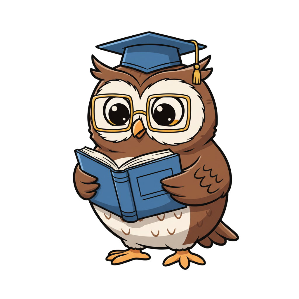 Reading a book - Owl Teacher